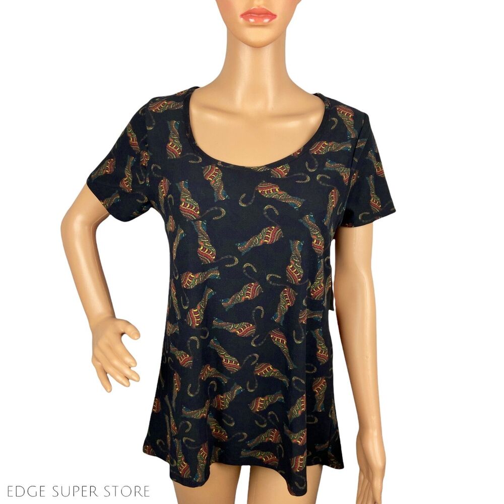 Lularoe Cat Paisley Print Scoop Neck Classic Short Sleeve TShirt Top Size XS